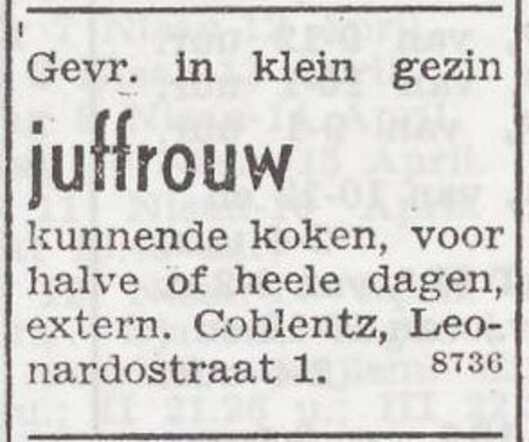 Advertentie van Elise Coblentz-Boas