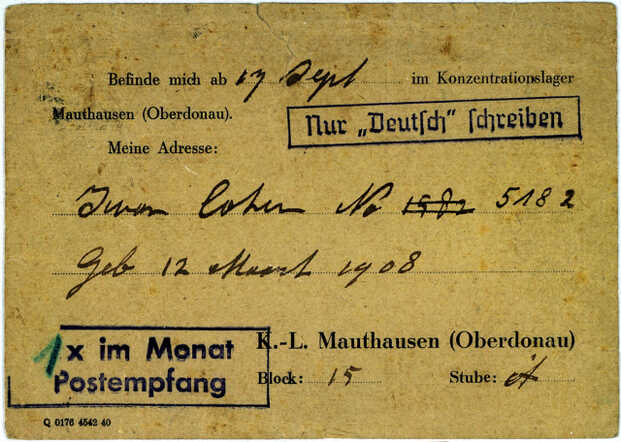 Briefkaart van Iwan Cohen uit Mauthausen