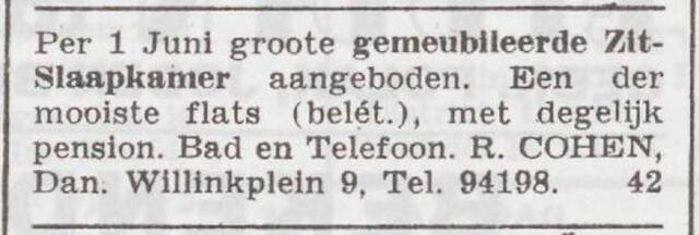 Advertentie van Rosalie Cohen-Cohen