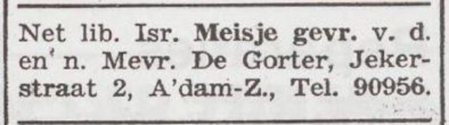 Advertentie van Jeannette de Gorter-Coronel
