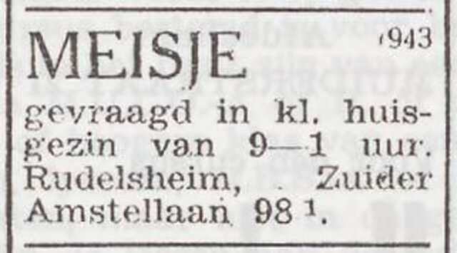 Advertentie van Clara Rudelsheim-Lisser