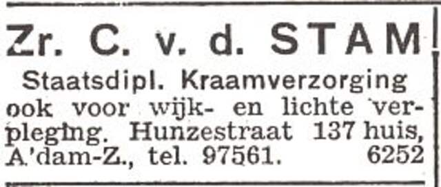 Advertentie van Clara van der Stam