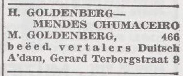 Advertentie van het echtpaar Goldenberg