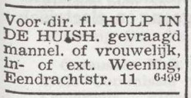 Advertentie van Catharina Weening-Fransman
