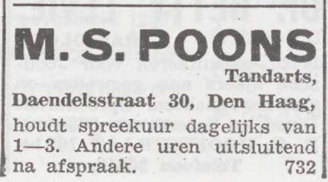 Advertentie van tandarts Maurits Poons