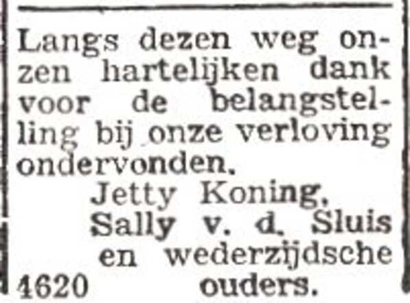 Dankbetuiging van Salomon van der Sluis en Jetty Koning