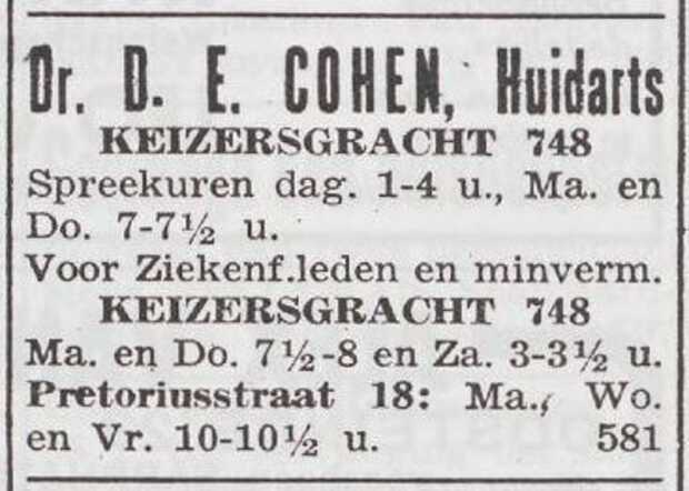 Advertentie van de huidarts David  Ezechiel Cohen