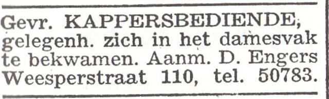 Advertentie van kapper David Engers