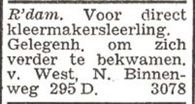 Advertentie van kleermaker David van West