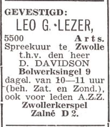 Advertentie van de arts Lion Gerzinus Lezer