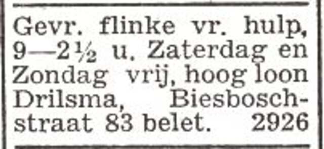 Advertentie van het gezin Drilsma