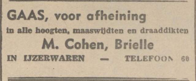 De Banier staatkundig gereformeerd dagblad, 18 maart 1939, dag,  pag. 4.  Adv. Michel Cohen.
