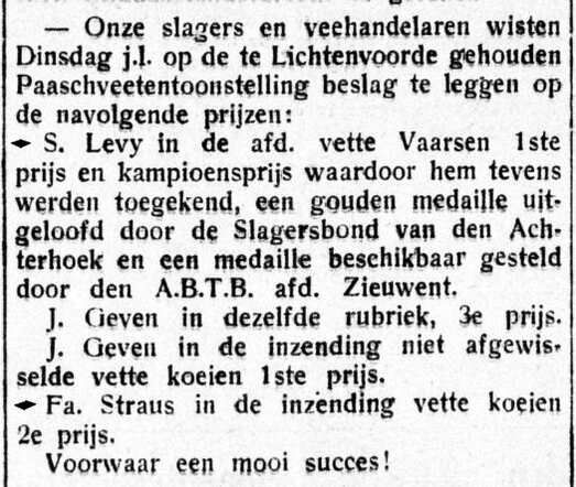 De Graafschap-bode  5 april 1933, pag.6. Gouden medaille Salli Levij (Sally Levy).