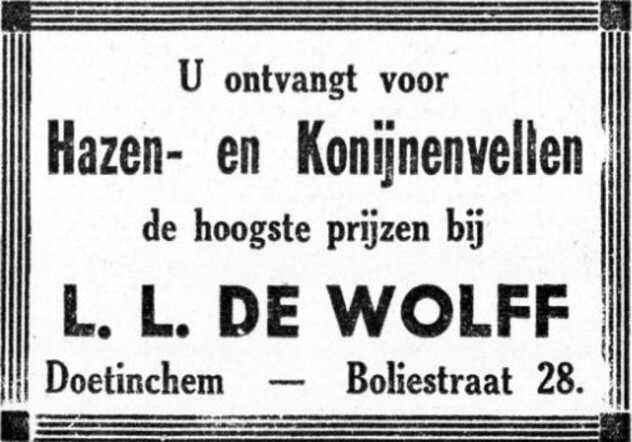 De Graafschap-bode nieuws- en advertentieblad, 23 december 1940, pag. 4. Advertentie Leo Levy de Wolff.