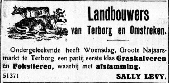 De Graafschap-bode nieuws- en advertentieblad, 4 oktober 1929, pag. 9, Advertentie Salli Levij (Sally Levy) voor zijn veehandel.