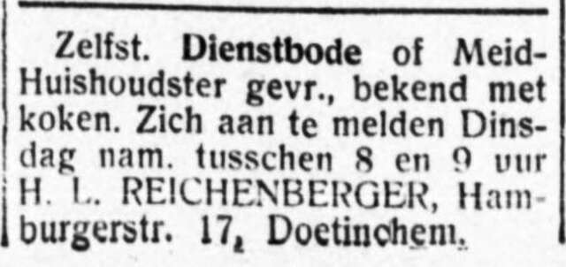 De Graafschap-bode nieuws- en advertentieblad 18 mei 1936, dag, pag. 15. Adv. Henri Leopold (Leo) Reichenberger.