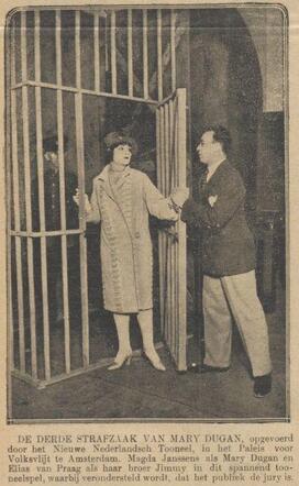 De Indische Courant, 13 oktober 1928, pag. 12. Elias van Praag met het Nieuwe Nederlandsche Tooneel.