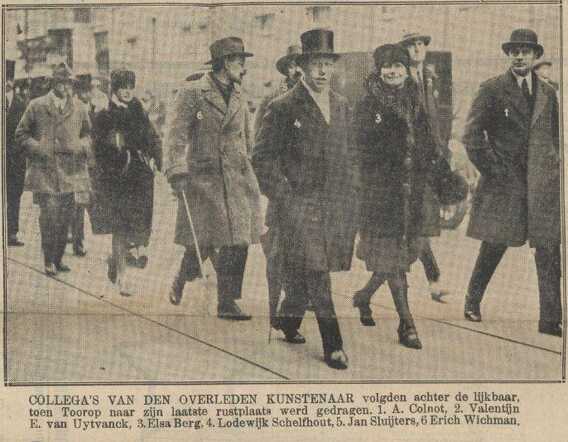 De Sumatra Post 11 april 1928, dag, pag. 13. Else Berg bij uitvaart Jan Toorop.
