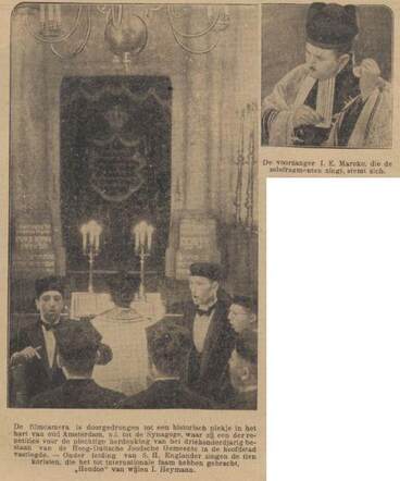 De Sumatra Post 28 januari 1936, pag. 12. Koor Grote Synagoge o.l.v. S.H. Englander.