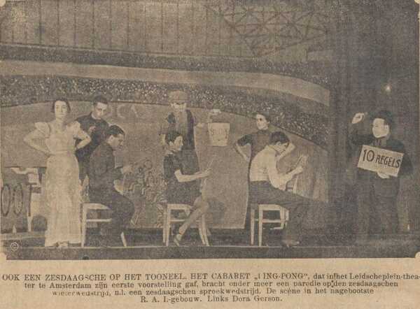 De Sumatra Post 9 januari 1934, pag. 12. Dora Gerson met het cabaret "Ping Pong".