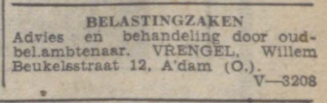 De Tijd godsdienstig-staatkundig dagblad, 19 december 1942, avond, pag. 7. Adv. Meijer Vrengel.