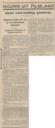 De Tribune soc. dem. weekblad 28 oktober 1935, pag. 3. Geen nazileiding in filmorganisatie.