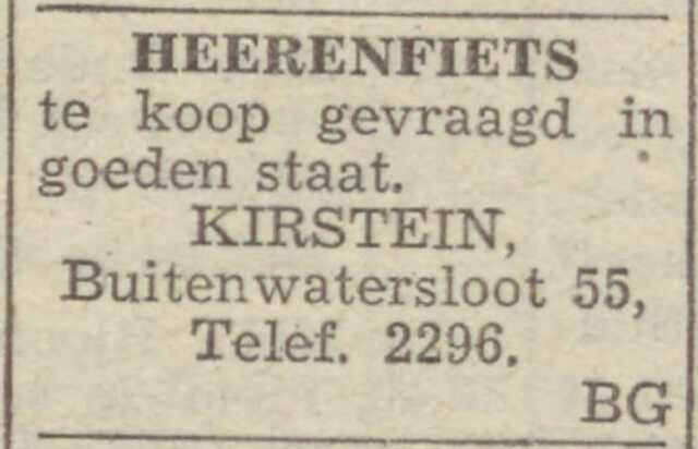 Delftsche Courant nieuwsblad voor Delft en Delftland, 23 mei 1940, dag, pag. 4. Adv. Albrecht Kirstein.