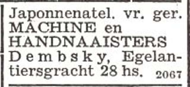Advertentie van kleermaker Tobias Dembskij