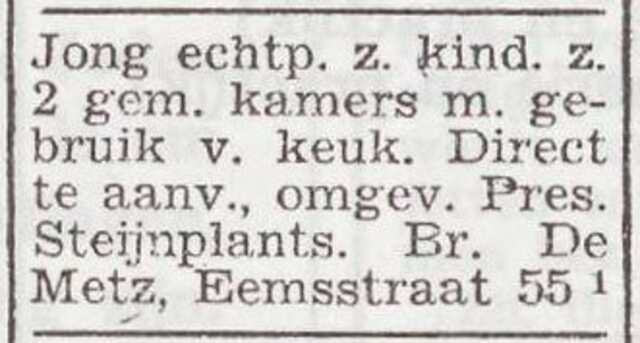 Advertentie van Paulina Catharina de Metz