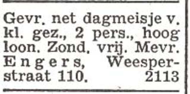 Advertentie van het gezin David Engers