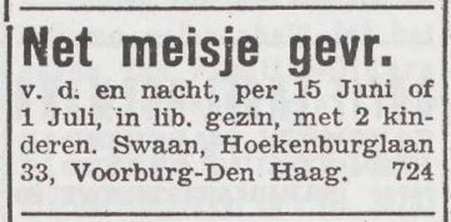 Advertentie van het gezin Swaan