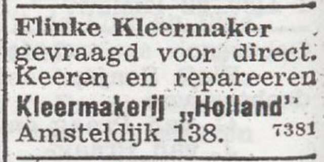 Advertentie van kleermaker Henri Eduard Diefenthal
