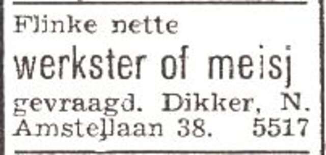 Advertentie van het gezin Hendrik Dikker