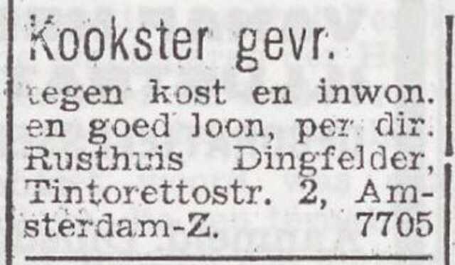Advertentie 'personeel gevraagd' van August Dingfelder