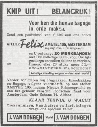 Advertentie van reclameschilder Felix Oppenheimer