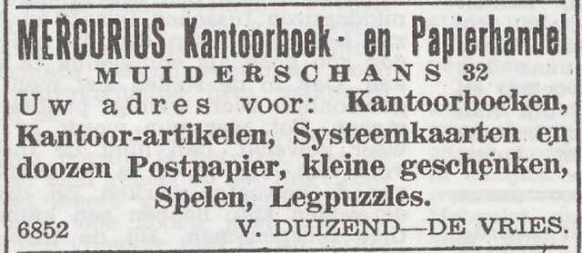 Advertentie van Vrouwtje Duizend-de Vries
