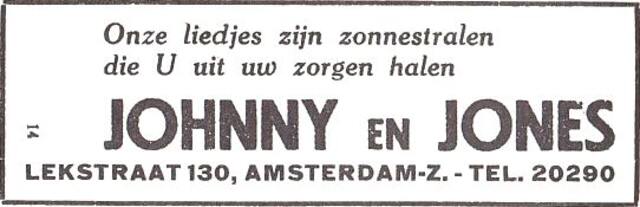 Advertentie van het duo Johnny & Jones