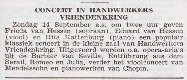 Klassiek concert met Eduard en Frieda van Hessen en Rita Kattenburg