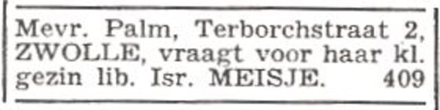 Advertentie van mw. Palm