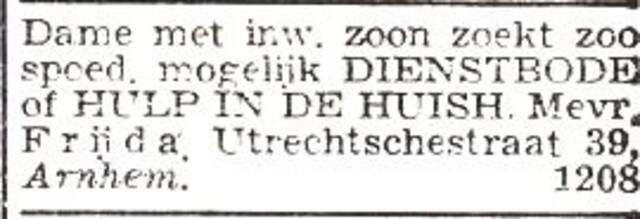 Advertentie van Emilie Frijda-Lehmann