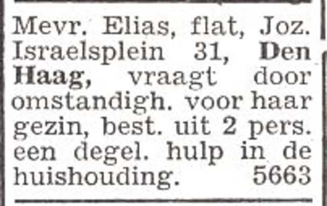 Advertentie van het echtpaar Philip Elias