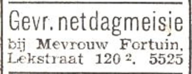 Advertentie van het gezin Emanuel Jacob Fortuin