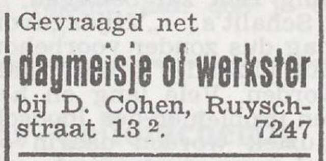 Advertentie van Elise Cohen-Poppert