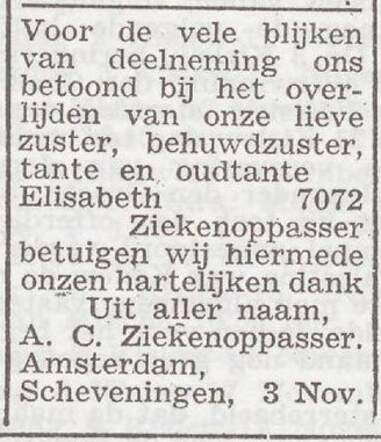 Dankbetuiging van de familie Ziekenoppasser