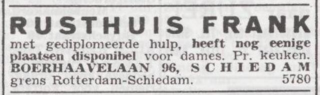 Advertentie te huur aangeboden van het gezin Elkan Frank