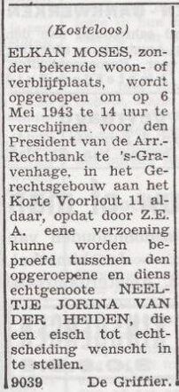 Oproep voor Elkan Moses
