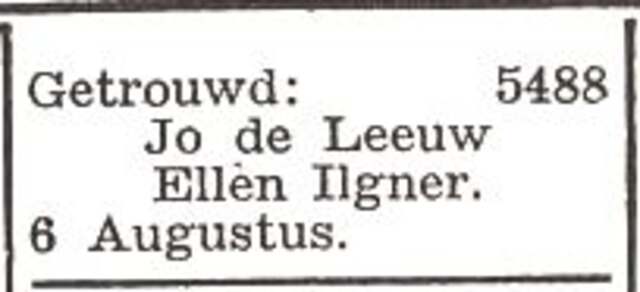 Bekendmaking van het huwelijk van Joseph Heiman de Leeuw en Ellen Ilgner