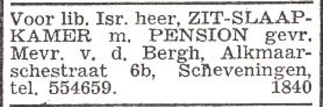Advertentie 'te huur gevraagd' van mw. Elly van den Bergh-van Huiden