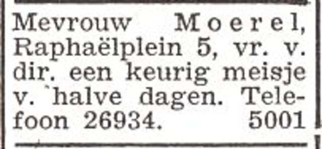 Advertentie van mw. Eleonora Moerel-Levie