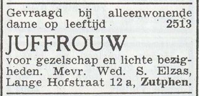 Advertentie van mw. Elzas-ten Bosch